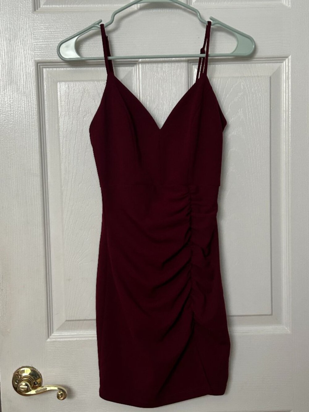 Emerald Sundae Burgundy Ruched Mini Dress Women's Extra Small Party Clubwear